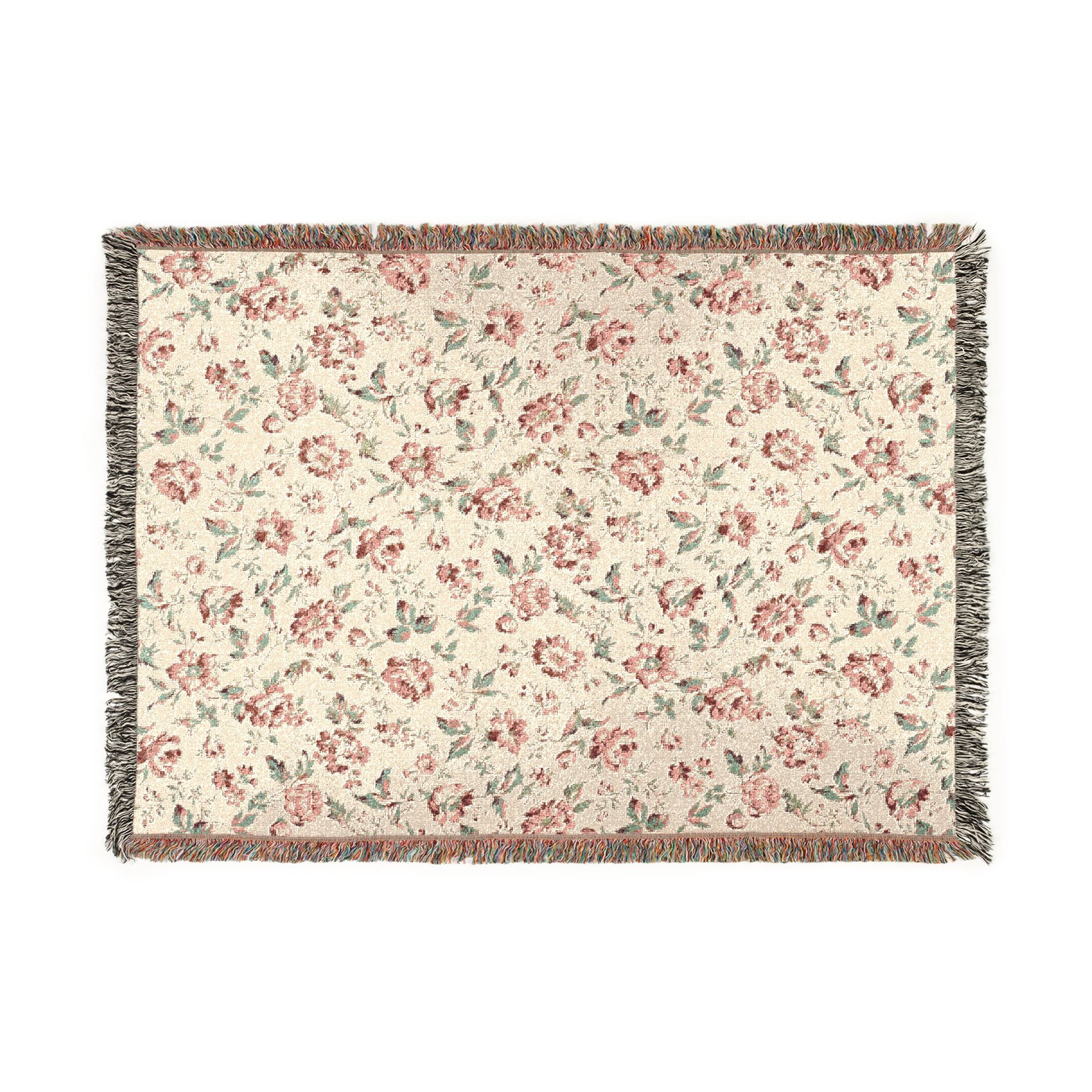 Vintage Floral Pattern Woven Blanket | Reversible Rose Tapestry Throw