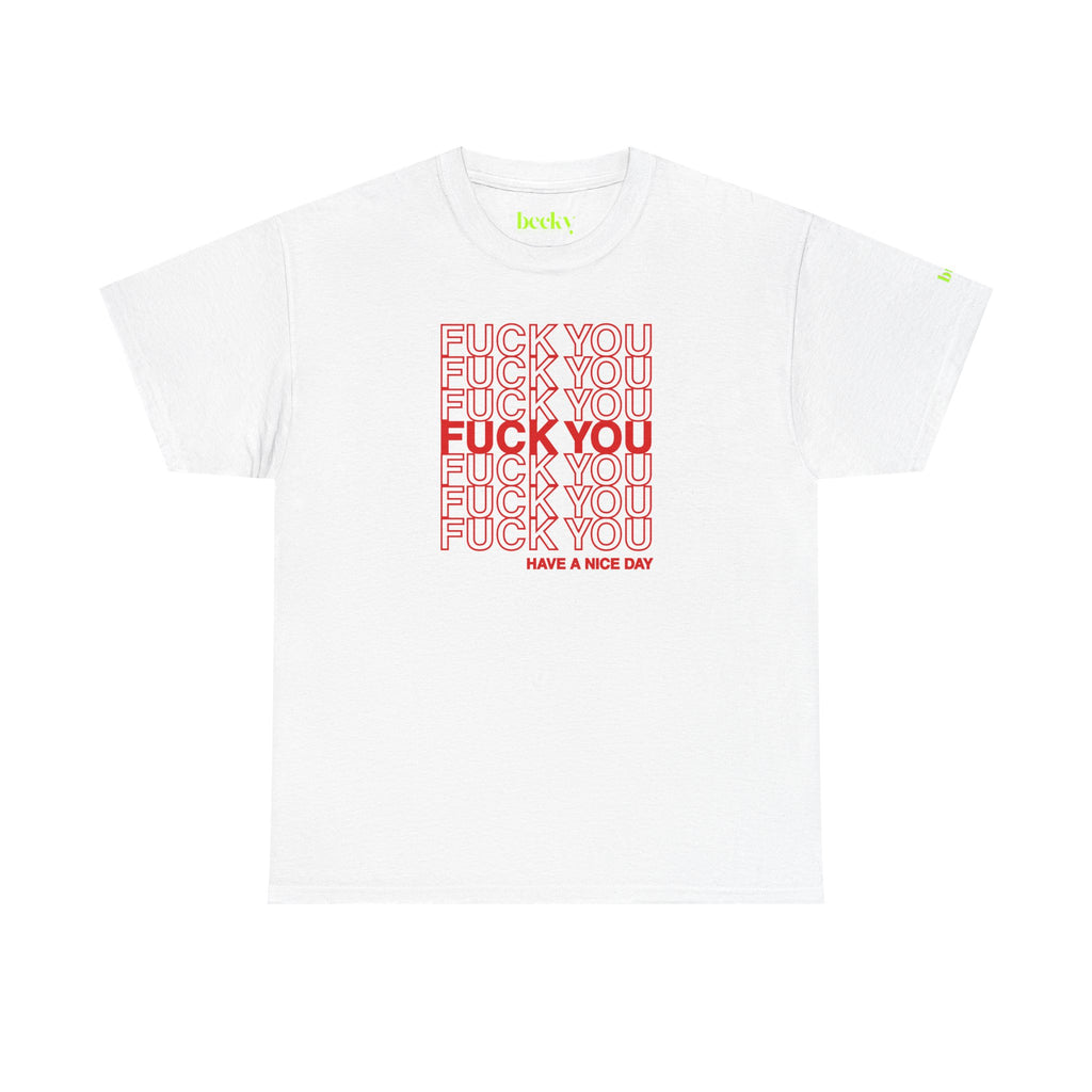 Fuck You Thank You Shopping Bag Tee | Bold Typography Statement Shirt