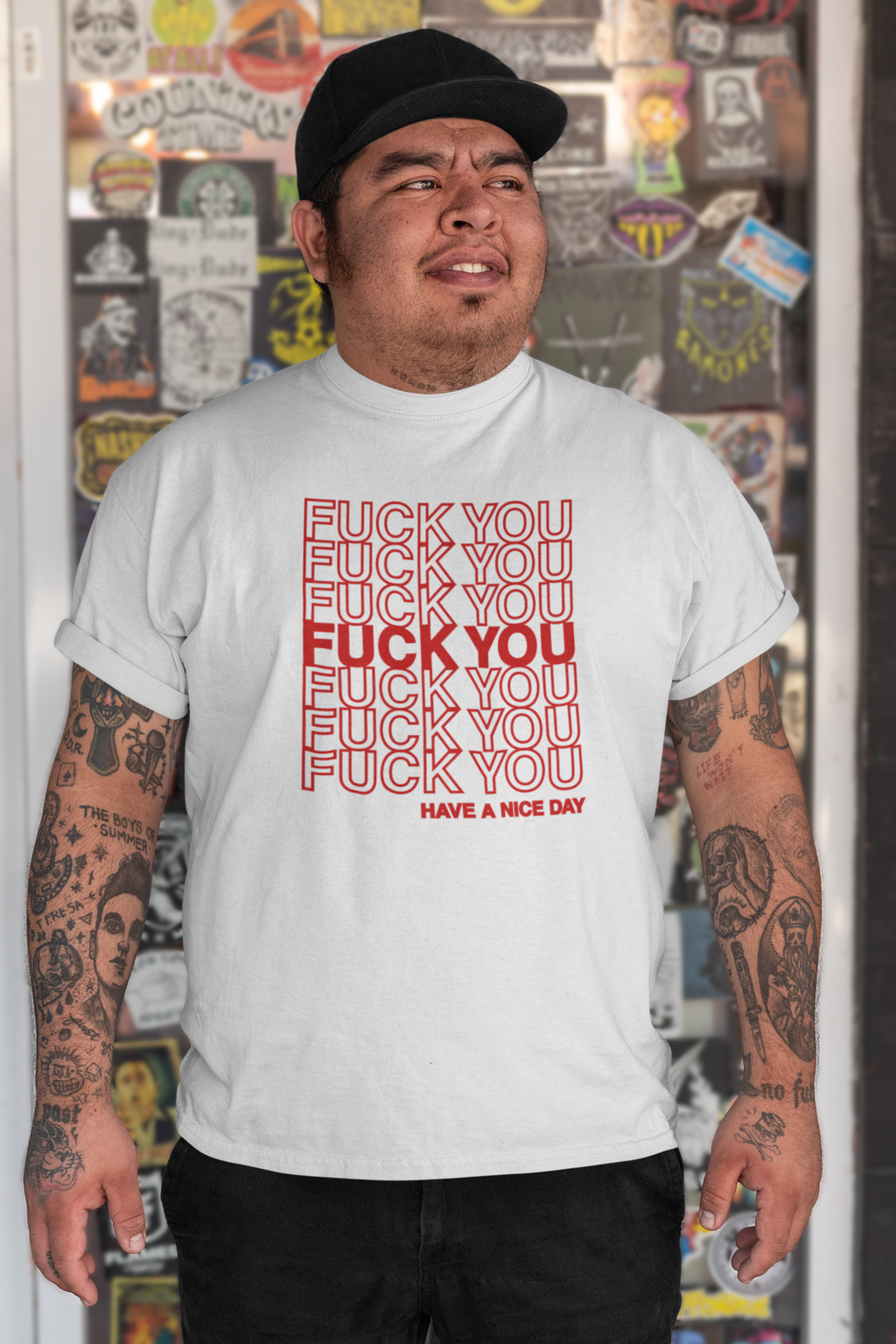 Fuck You Thank You Shopping Bag Tee | Bold Typography Statement Shirt