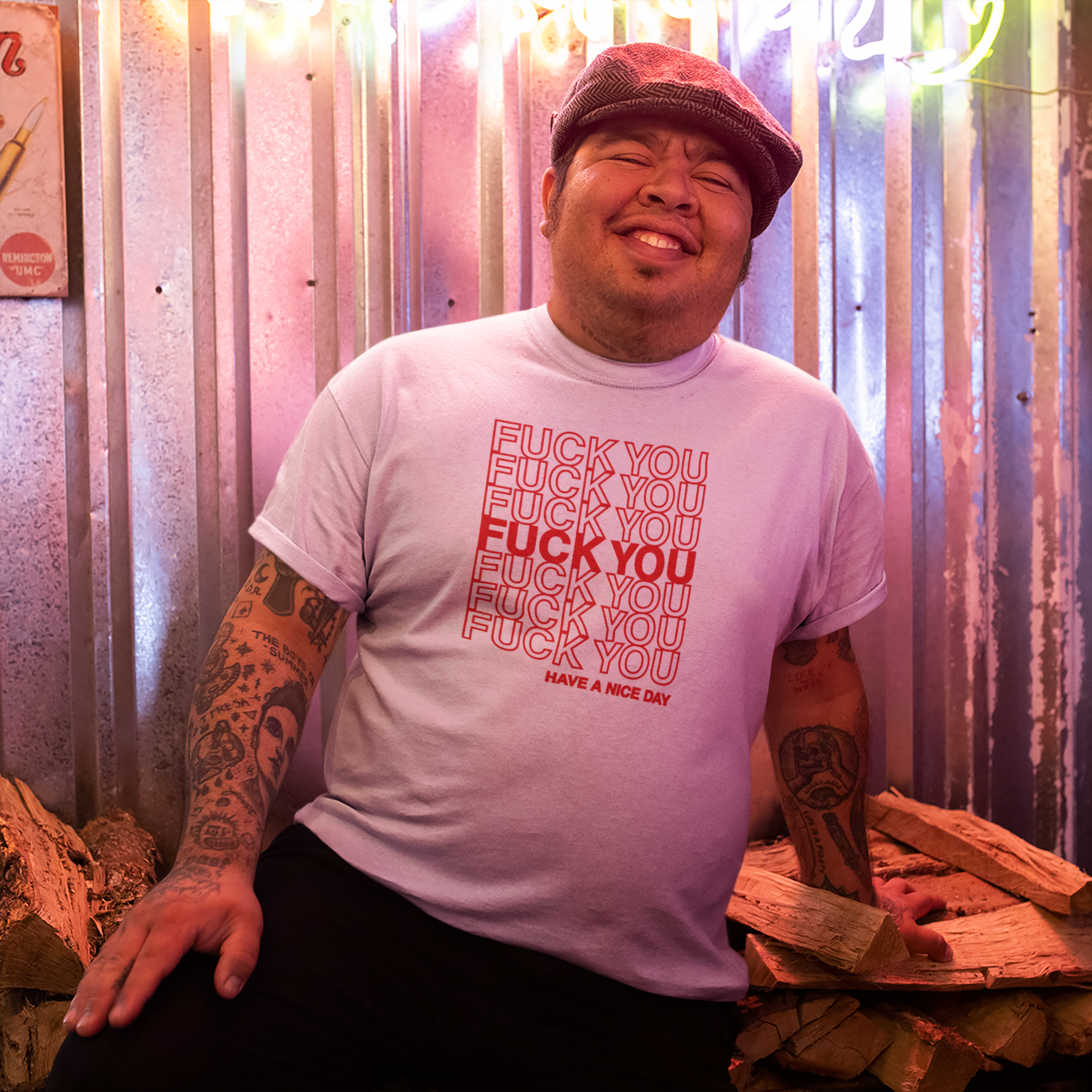 Fuck You Thank You Shopping Bag Tee | Bold Typography Statement Shirt