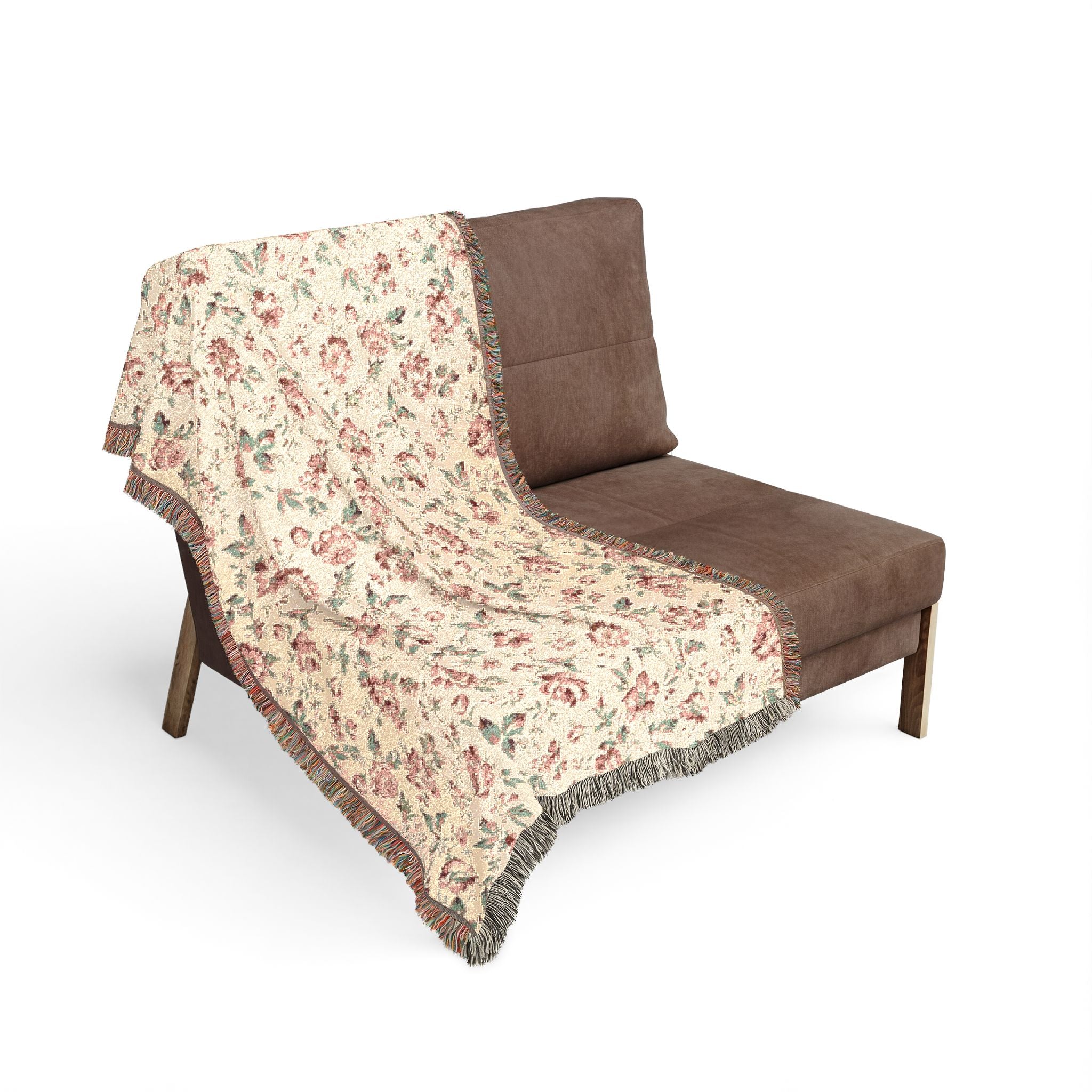 Vintage Floral Pattern Woven Blanket | Reversible Rose Tapestry Throw