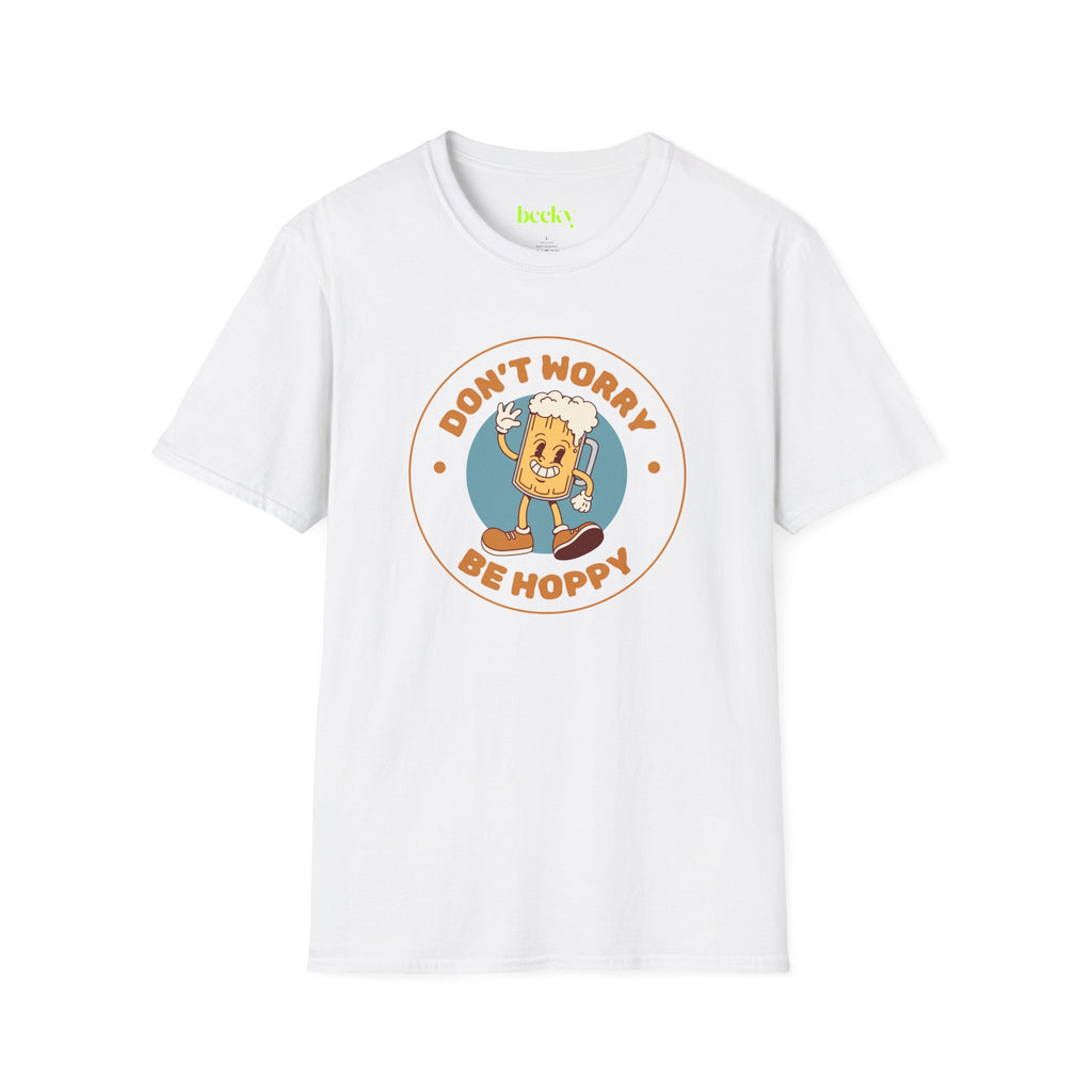 Don't Worry Be Hoppy T-Shirt | Cute Hopping Beer Mug Illustration