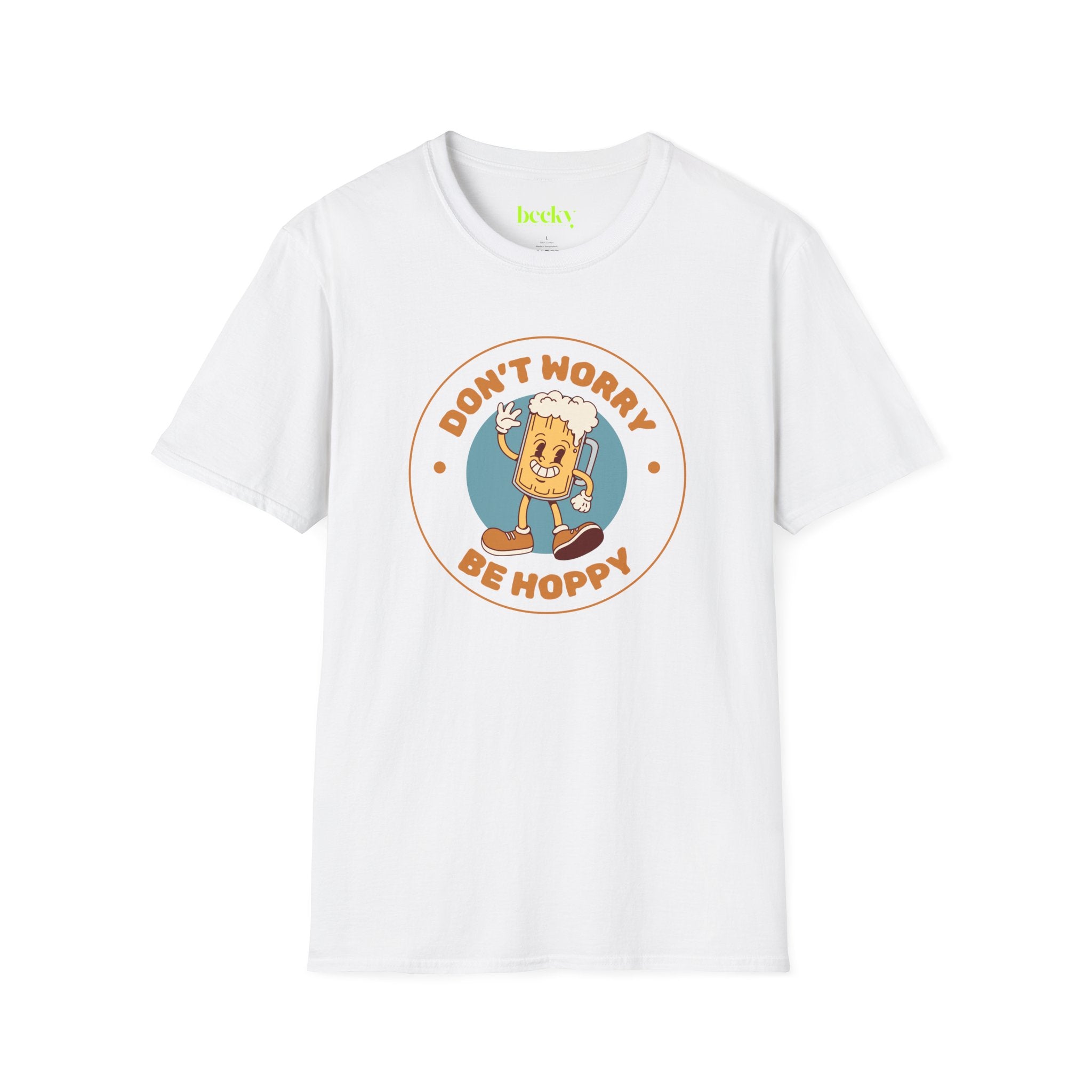 Don't Worry Be Hoppy T-Shirt | Cute Hopping Beer Mug Illustration