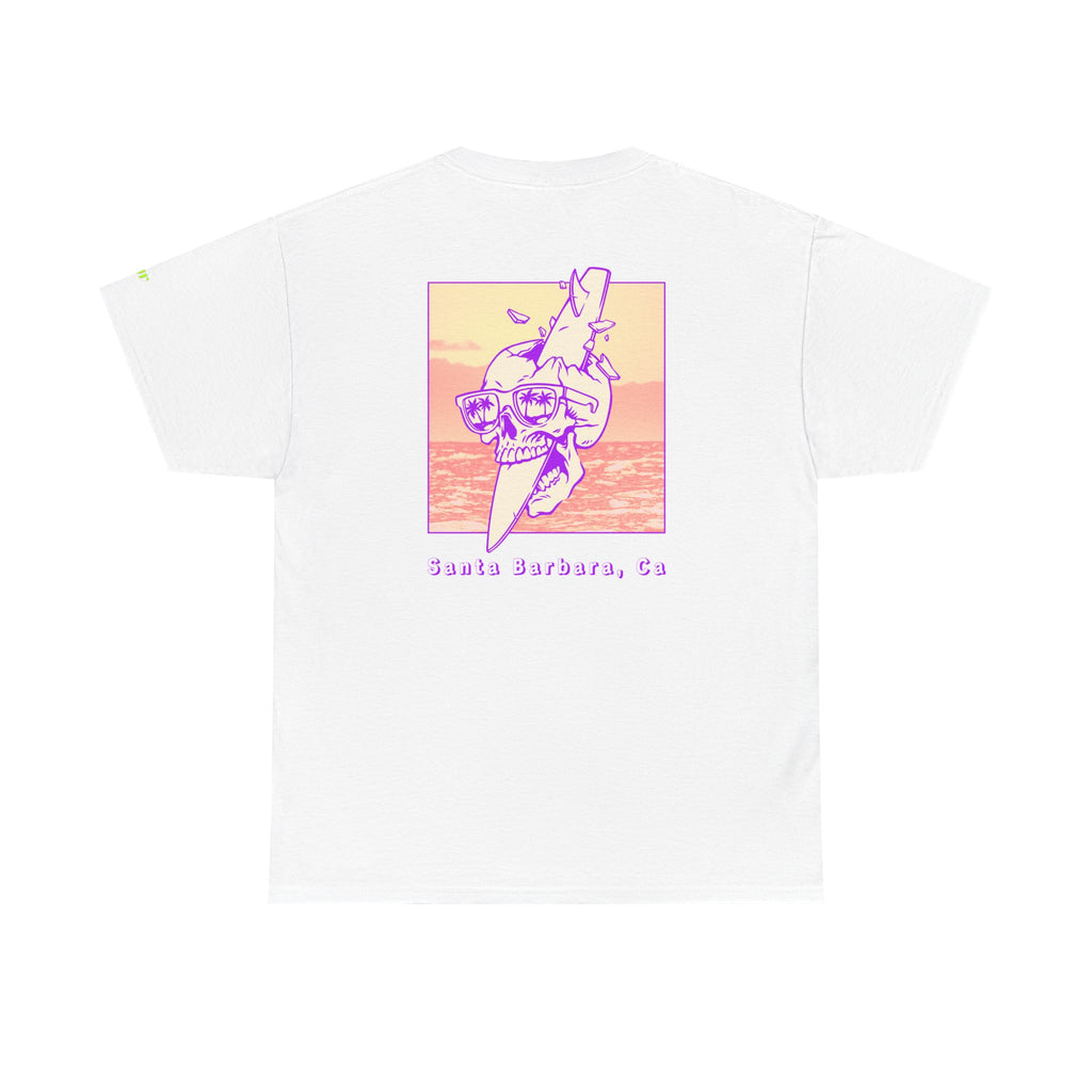 Santa Barbara Skull Surfboard T-Shirt | Retro Beach Graphic