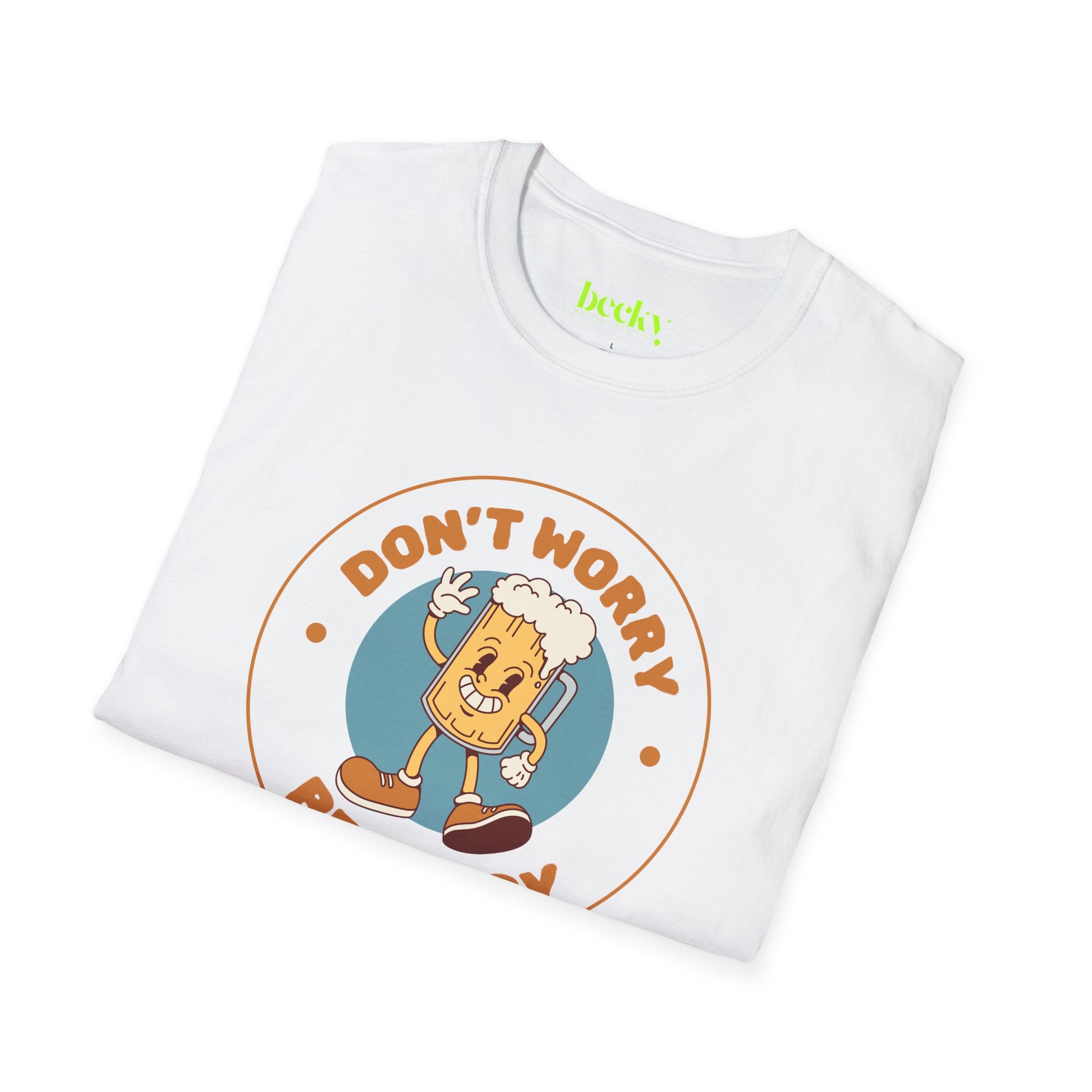 Don't Worry Be Hoppy T-Shirt | Cute Hopping Beer Mug Illustration