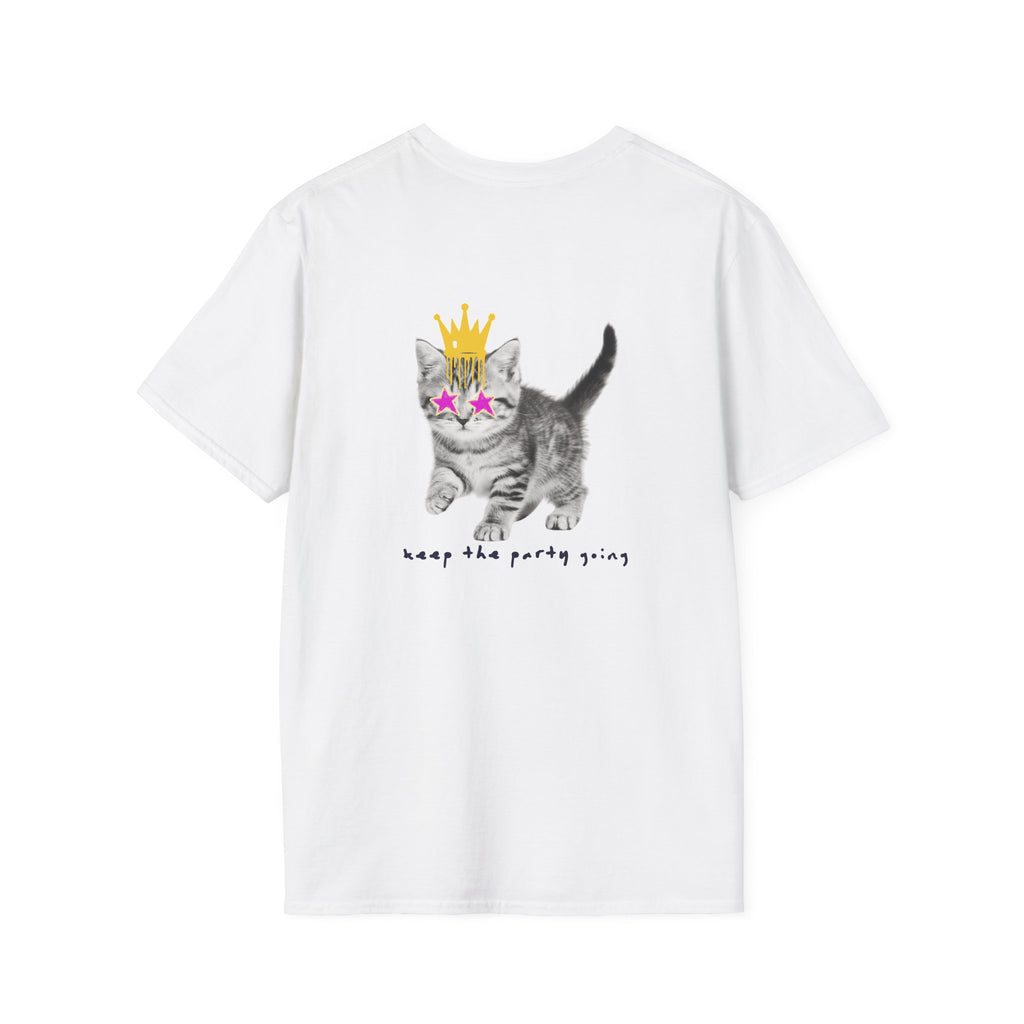 Party Kitten Graphic Tee | King Cat with Crown & Star Sunglasses | Premium Soft